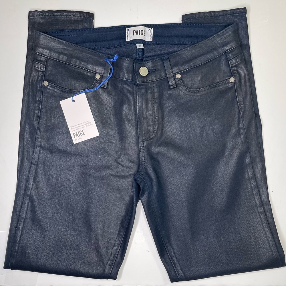 Paige navy blue coated waxed skinny jeans size 30.